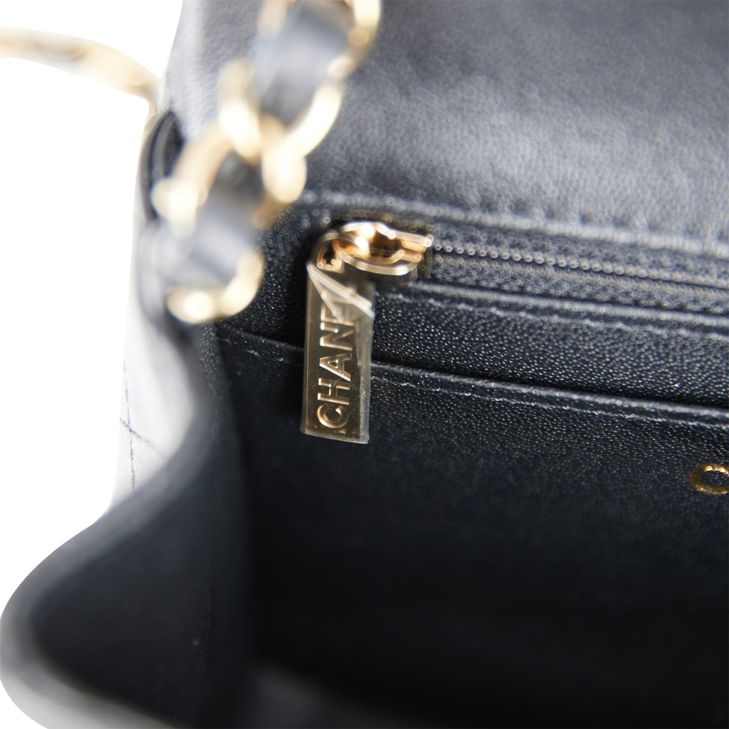 Chanel Mini Square Flap Bag Black Lambskin Light Gold Hardware