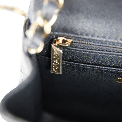 Chanel Mini Square Flap Bag Black Lambskin Light Gold Hardware
