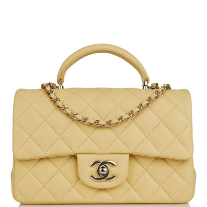 Chanel Mini Rectangular Flap with Top Handle Yellow Lambskin Light Gold Hardware