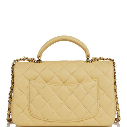 Chanel Mini Rectangular Flap with Top Handle Yellow Lambskin Light Gold Hardware