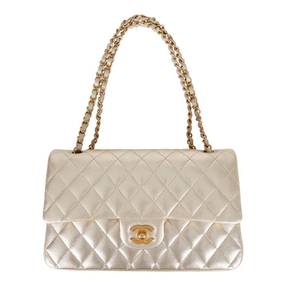 Chanel Medium Classic Double Flap Bag Gold Iridescent Lambskin Antique Gold Hardware