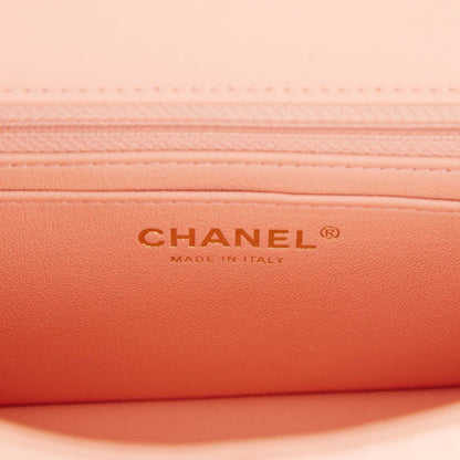 Chanel Mini Rectangular Flap Bag Peach Lambskin Light Gold Hardware