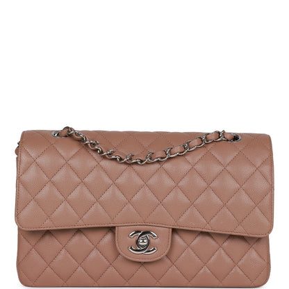 Chanel Medium Classic Double Flap Bag Beige Caviar Silver Hardware