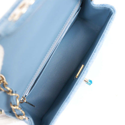 Chanel Mini Rectangular Flap Bag Blue Denim Light Gold Hardware