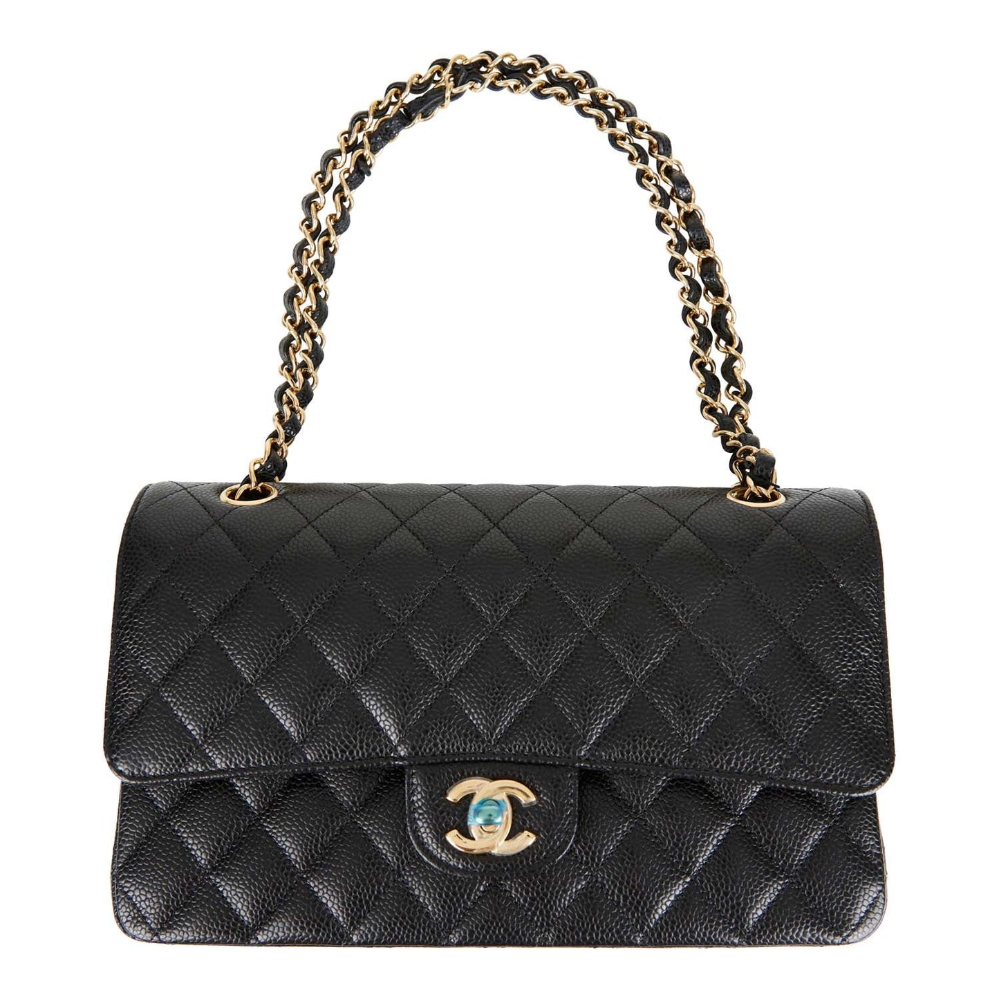 Chanel Medium Classic Double Flap Bag Black Quilted Caviar Gold Hardware
