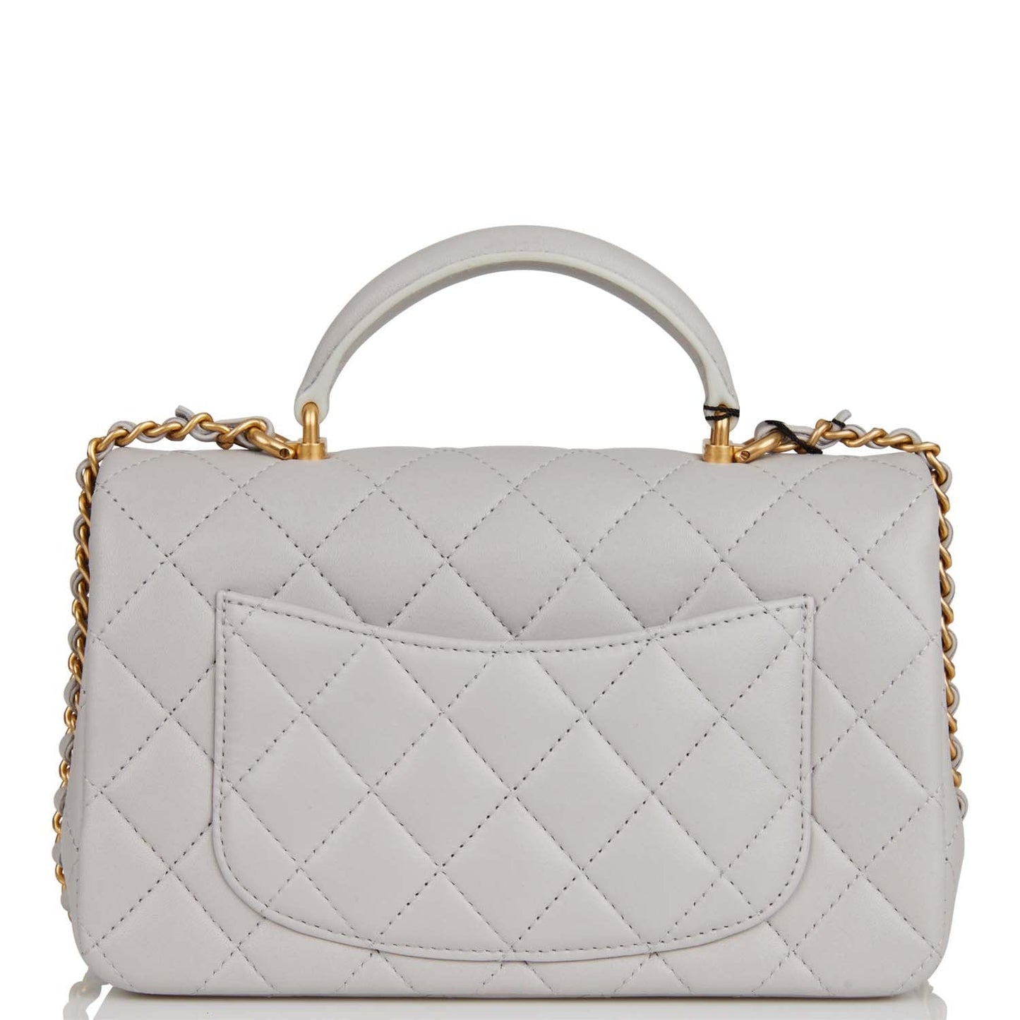 Chanel Mini Rectangular Flap Bag with Top Handle Grey Lambskin Antique Gold Hardware