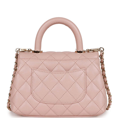Chanel Mini Coco Handle Flap Bag Pink Caviar Light Gold Hardware