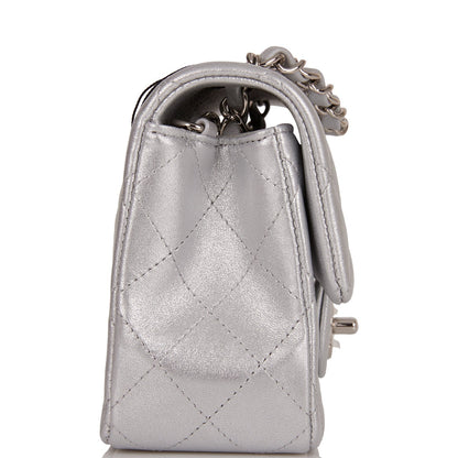 Chanel Mini Rectangular Flap Bag Silver Iridescent Lambskin Silver Hardware
