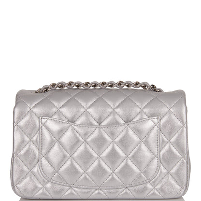 Chanel Mini Rectangular Flap Bag Silver Iridescent Lambskin Silver Hardware