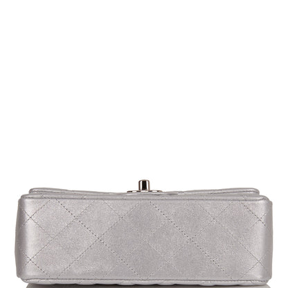 Chanel Mini Rectangular Flap Bag Silver Iridescent Lambskin Silver Hardware