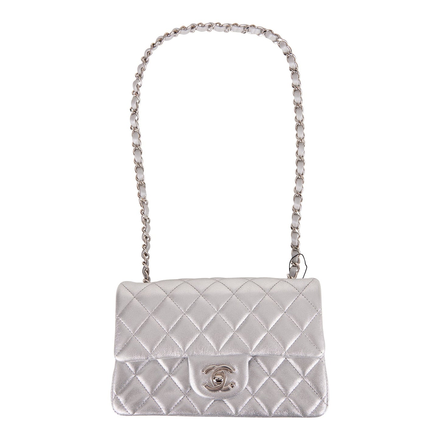 Chanel Mini Rectangular Flap Bag Silver Iridescent Lambskin Silver Hardware
