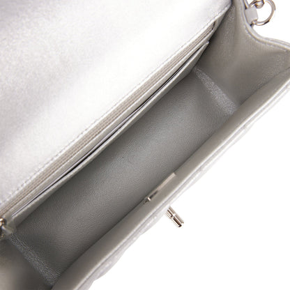 Chanel Mini Rectangular Flap Bag Silver Iridescent Lambskin Silver Hardware