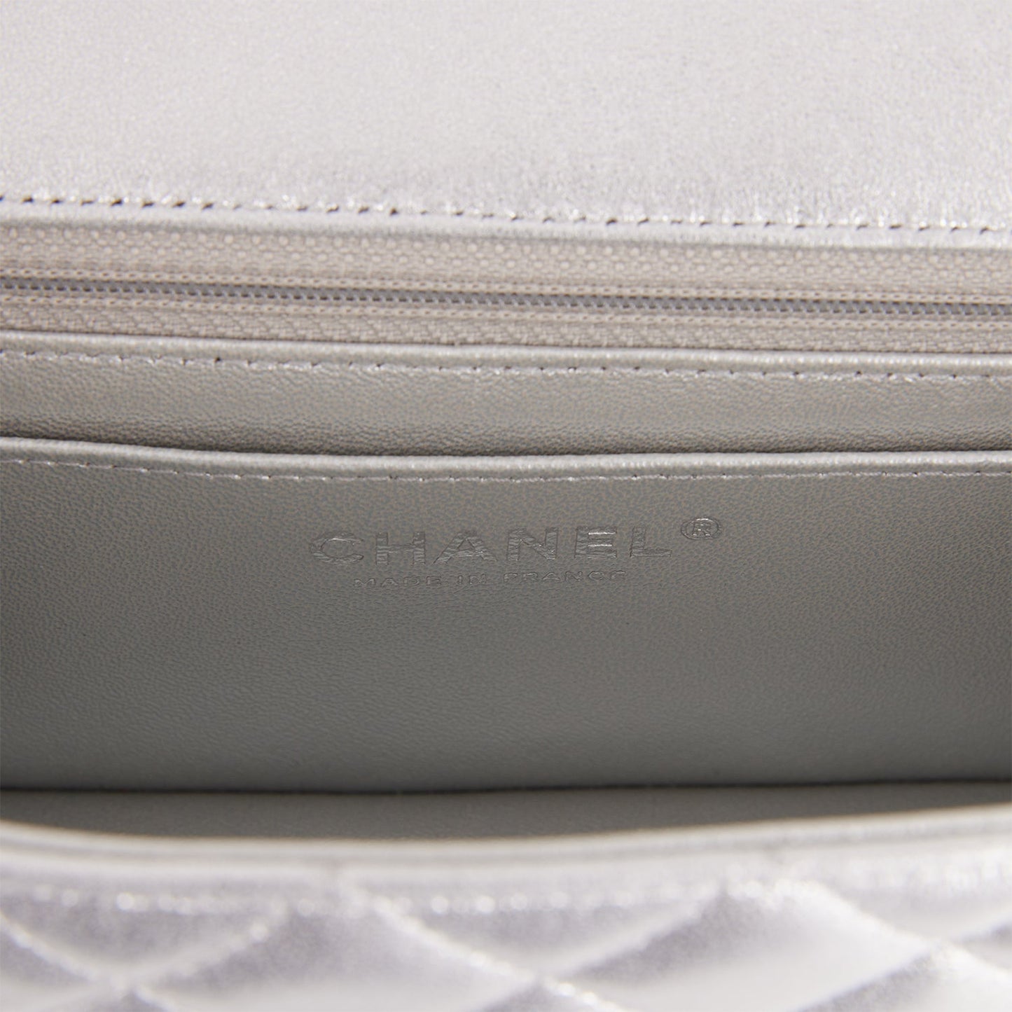 Chanel Mini Rectangular Flap Bag Silver Iridescent Lambskin Silver Hardware