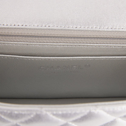 Chanel Mini Rectangular Flap Bag Silver Iridescent Lambskin Silver Hardware