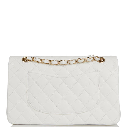 Chanel Medium Classic Double Flap Bag White Quilted Caviar Light Gold Hardware