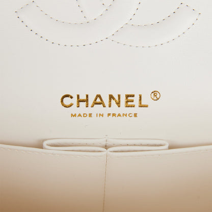 Chanel Medium Classic Double Flap Bag White Quilted Caviar Light Gold Hardware