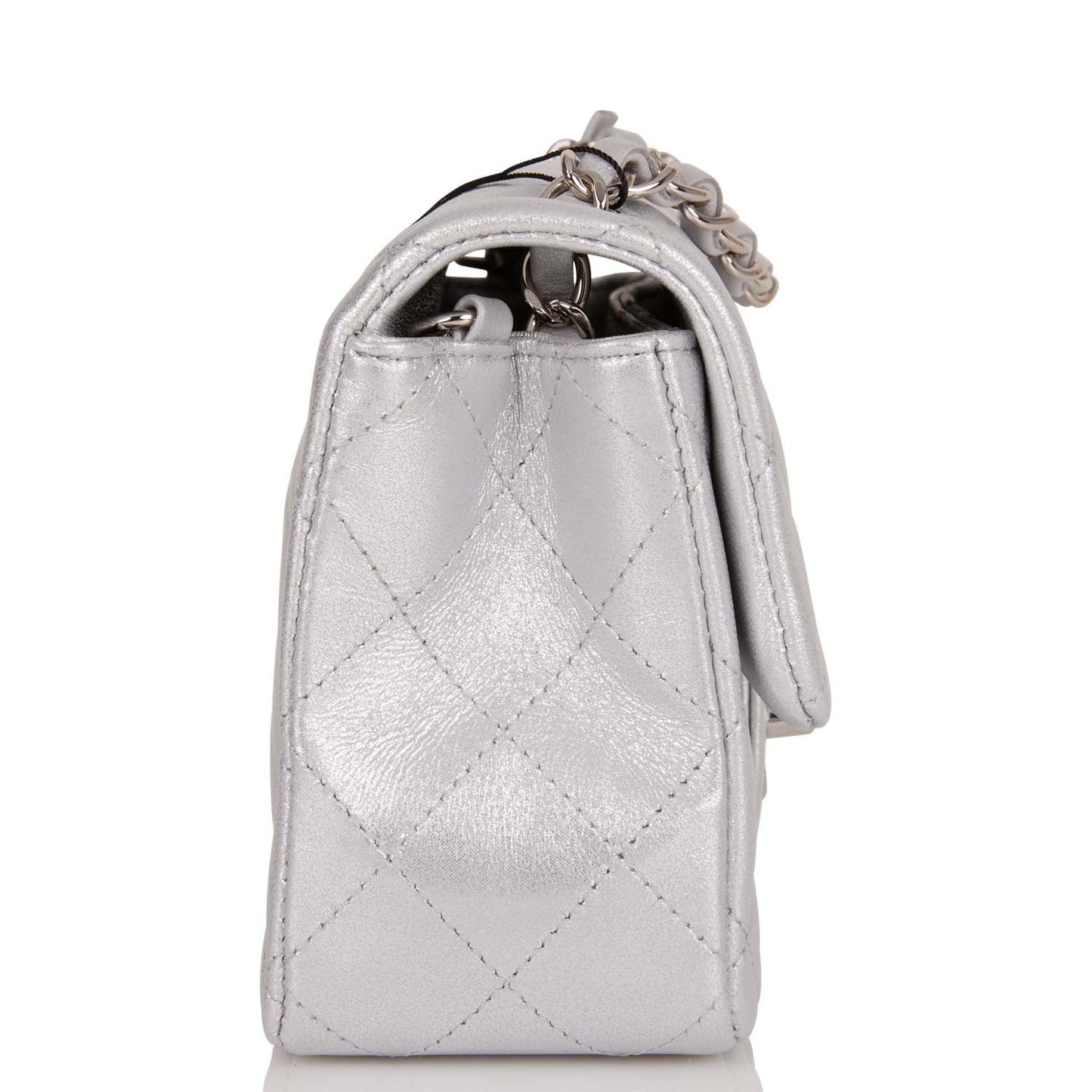 Chanel Mini Rectangular Flap Bag Silver Iridescent Lambskin Silver Hardware
