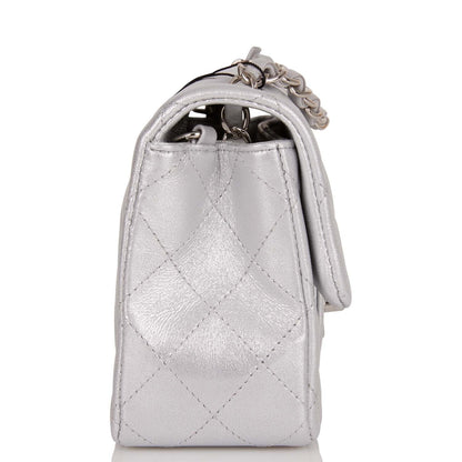 Chanel Mini Rectangular Flap Bag Silver Iridescent Lambskin Silver Hardware