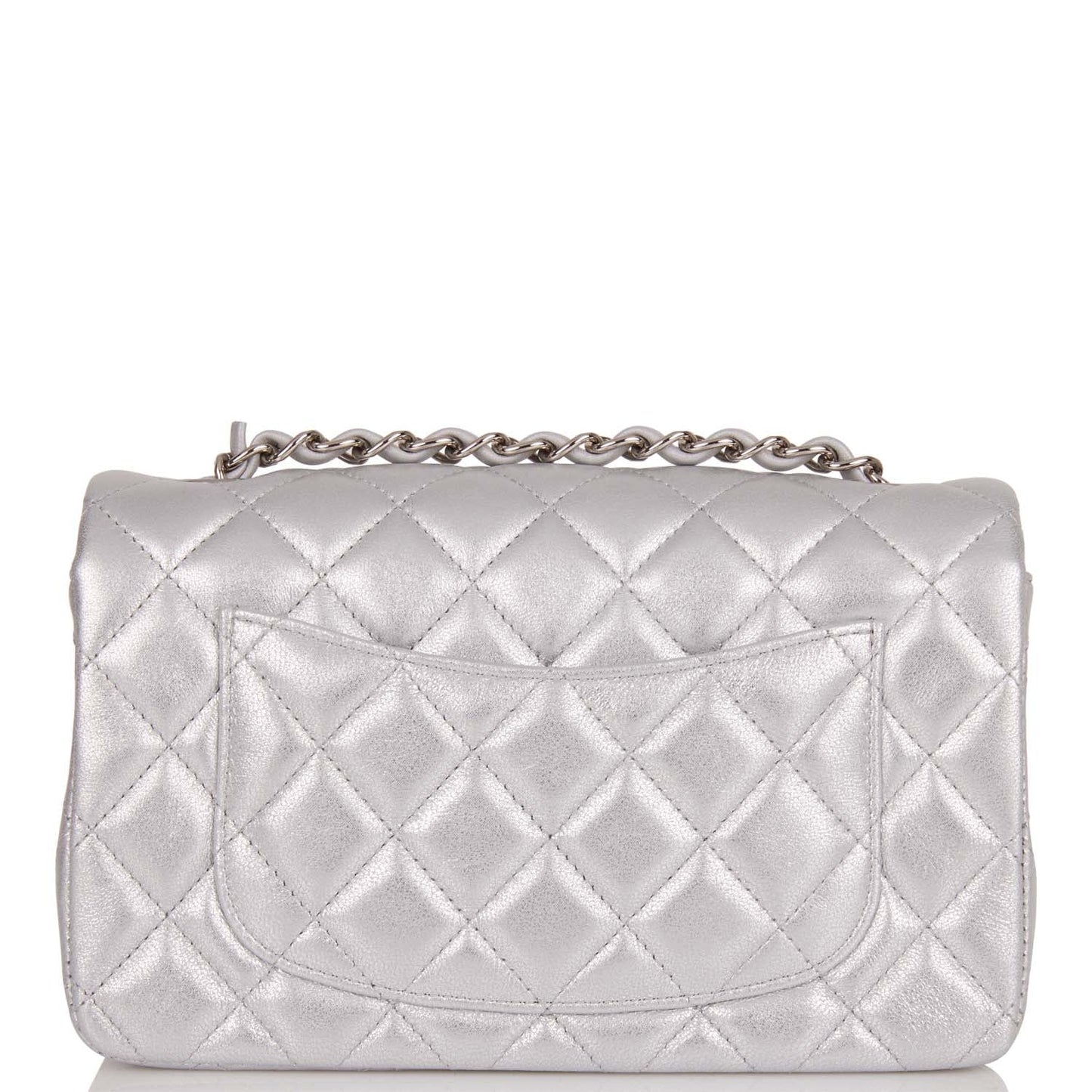 Chanel Mini Rectangular Flap Bag Silver Iridescent Lambskin Silver Hardware