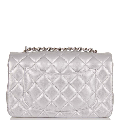 Chanel Mini Rectangular Flap Bag Silver Iridescent Lambskin Silver Hardware