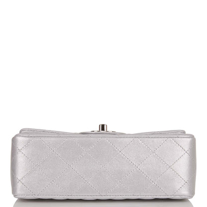 Chanel Mini Rectangular Flap Bag Silver Iridescent Lambskin Silver Hardware