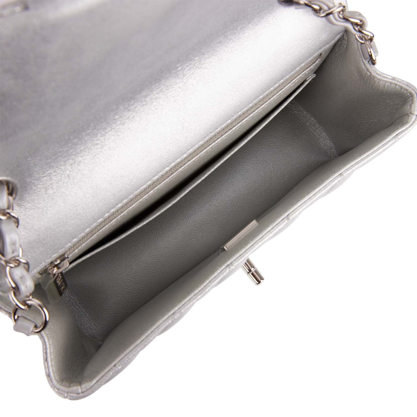 Chanel Mini Rectangular Flap Bag Silver Iridescent Lambskin Silver Hardware