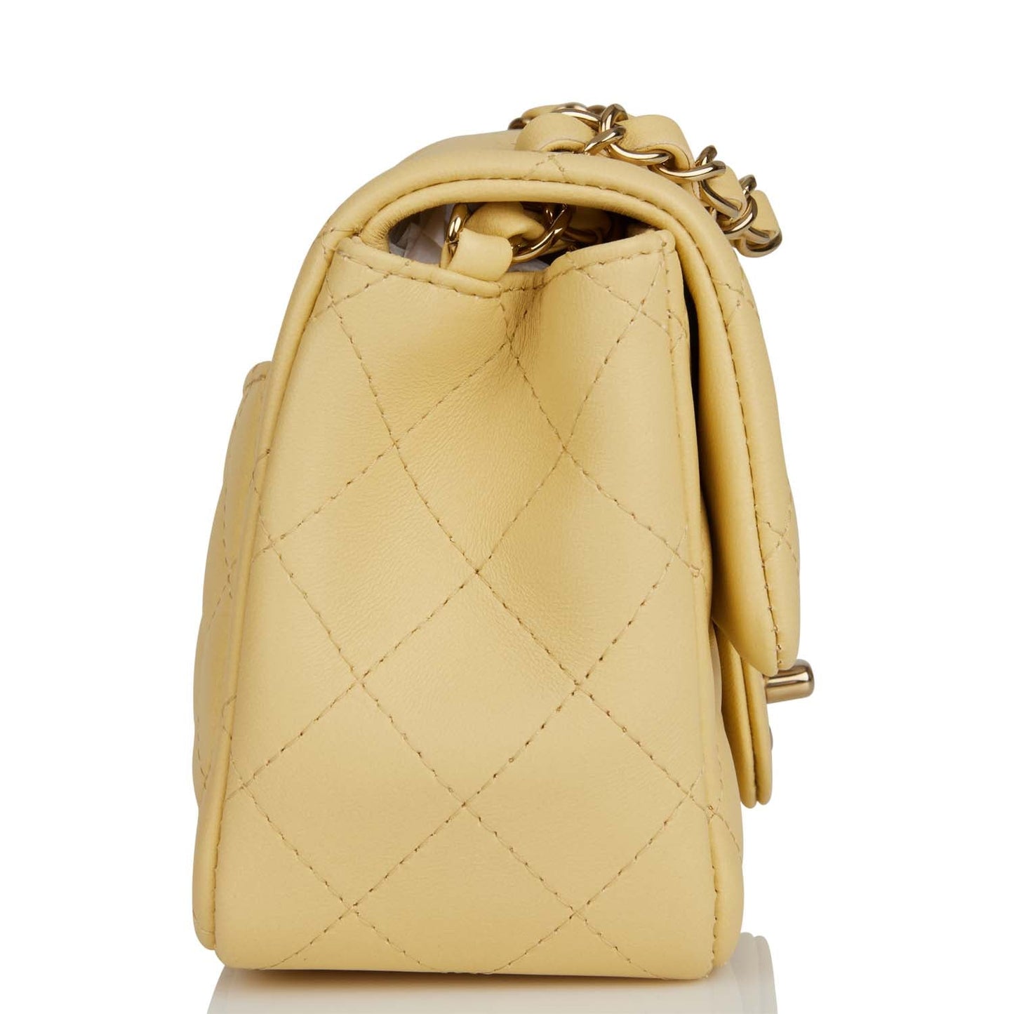 Chanel Mini Square Flap Bag Yellow Lambskin Light Gold Hardware