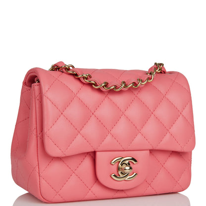 Chanel Mini Square Flap Bag Pink Lambskin Light Gold Hardware