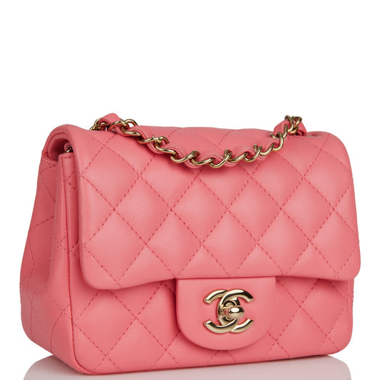 Chanel Mini Square Flap Bag Pink Lambskin Light Gold Hardware