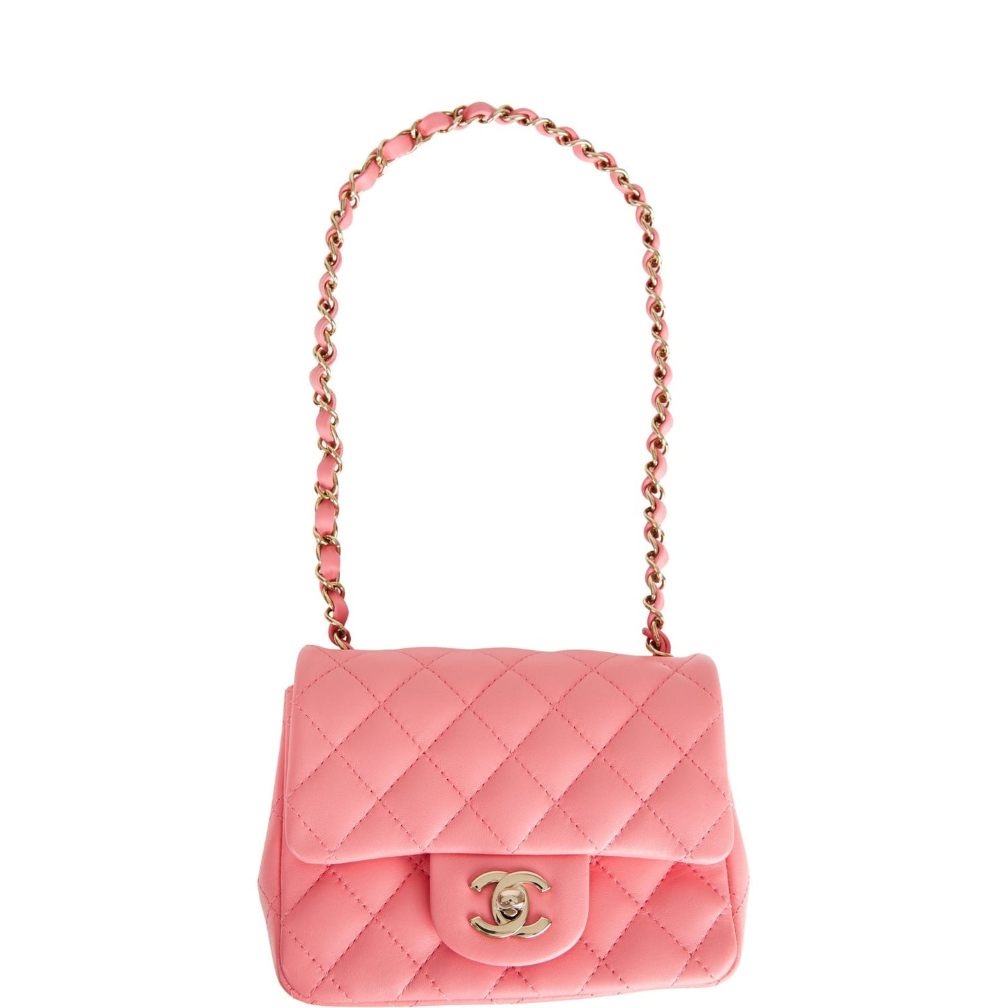 Chanel Mini Square Flap Bag Pink Lambskin Light Gold Hardware