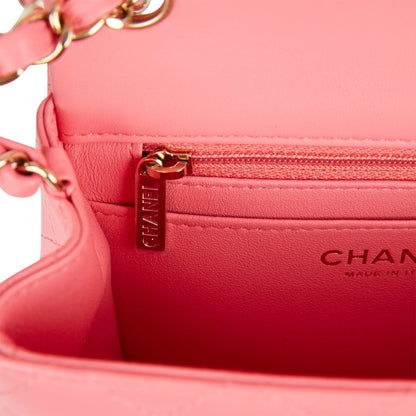 Chanel Mini Square Flap Bag Pink Lambskin Light Gold Hardware
