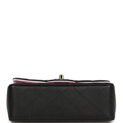 Chanel Mini Rectangular Flap with Top Handle Black and Pink Lambskin Light Gold Hardware
