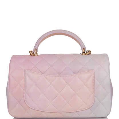 Chanel Mini Rectangular Flap Bag with Top Handle Light Pink Ombre Lambskin Antique Gold Hardware
