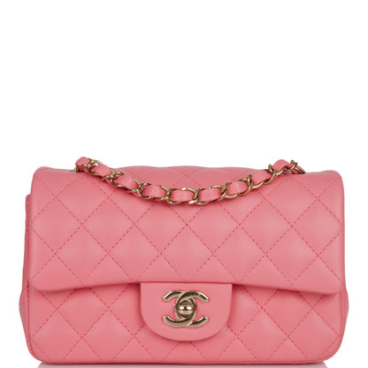 Chanel Mini Rectangular Flap Bag Coral Lambskin Light Gold Hardware