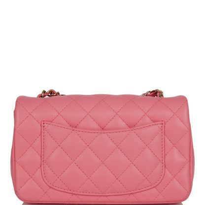 Chanel Mini Rectangular Flap Bag Coral Lambskin Light Gold Hardware