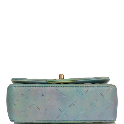 Chanel Mini Rectangular Flap Bag with Top Handle Green Ombre Lambskin Antique Gold Hardware