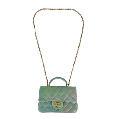 Chanel Mini Rectangular Flap Bag with Top Handle Green Ombre Lambskin Antique Gold Hardware