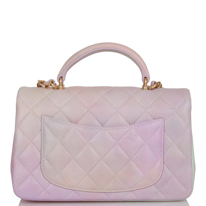Chanel Mini Rectangular Flap Bag with Top Handle Light Pink Ombre Lambskin Antique Gold Hardware