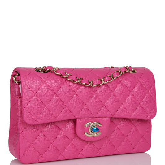 Chanel Small Classic Double Flap Pink Caviar Light Gold Hardware