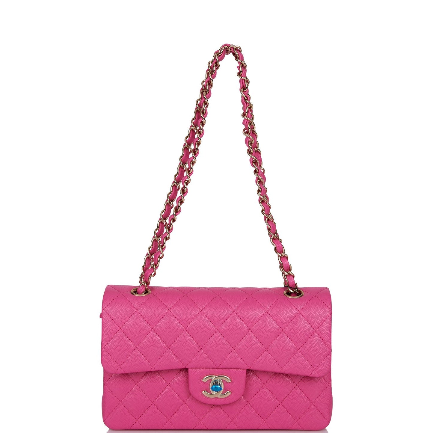 Chanel Small Classic Double Flap Pink Caviar Light Gold Hardware