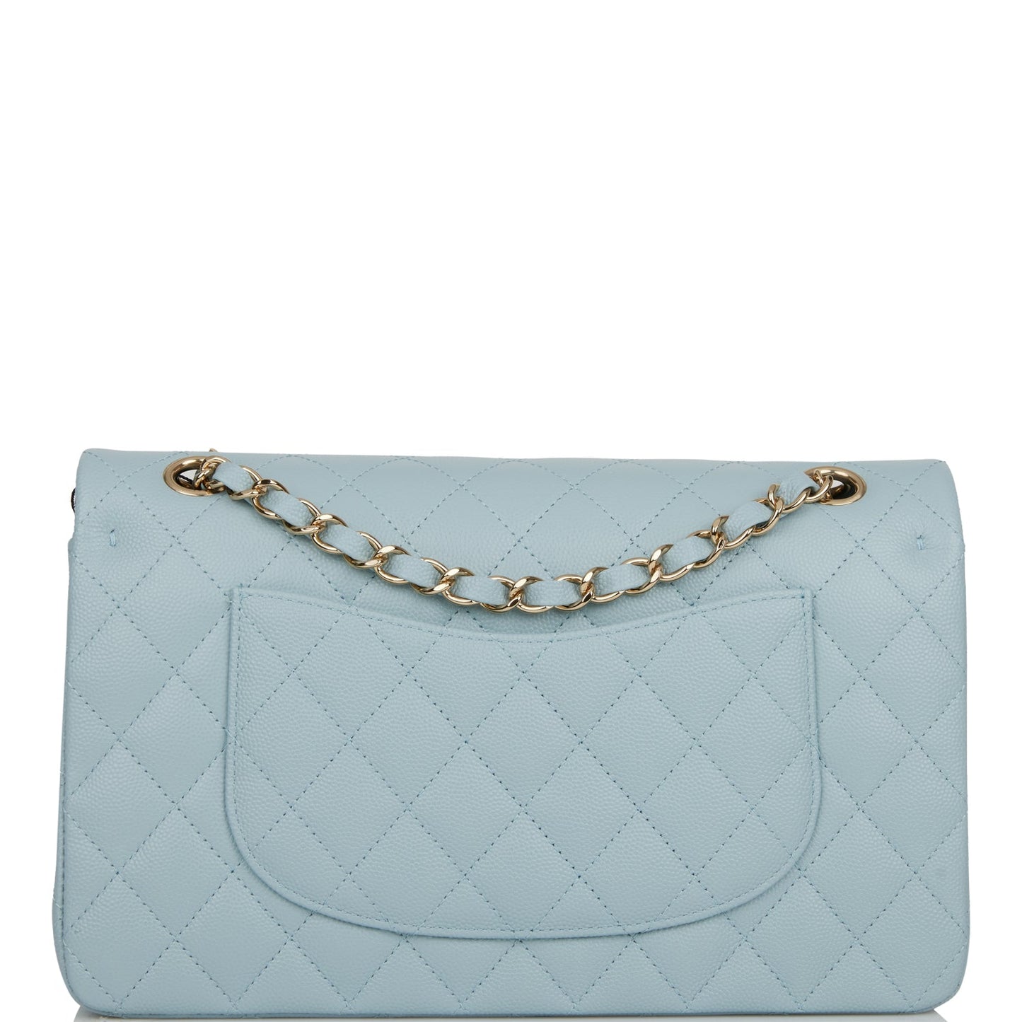 Chanel Medium Classic Double Flap Bag Blue Quilted Caviar Light Gold Hardware