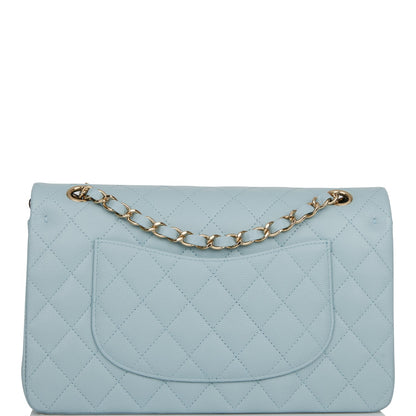 Chanel Medium Classic Double Flap Bag Blue Quilted Caviar Light Gold Hardware