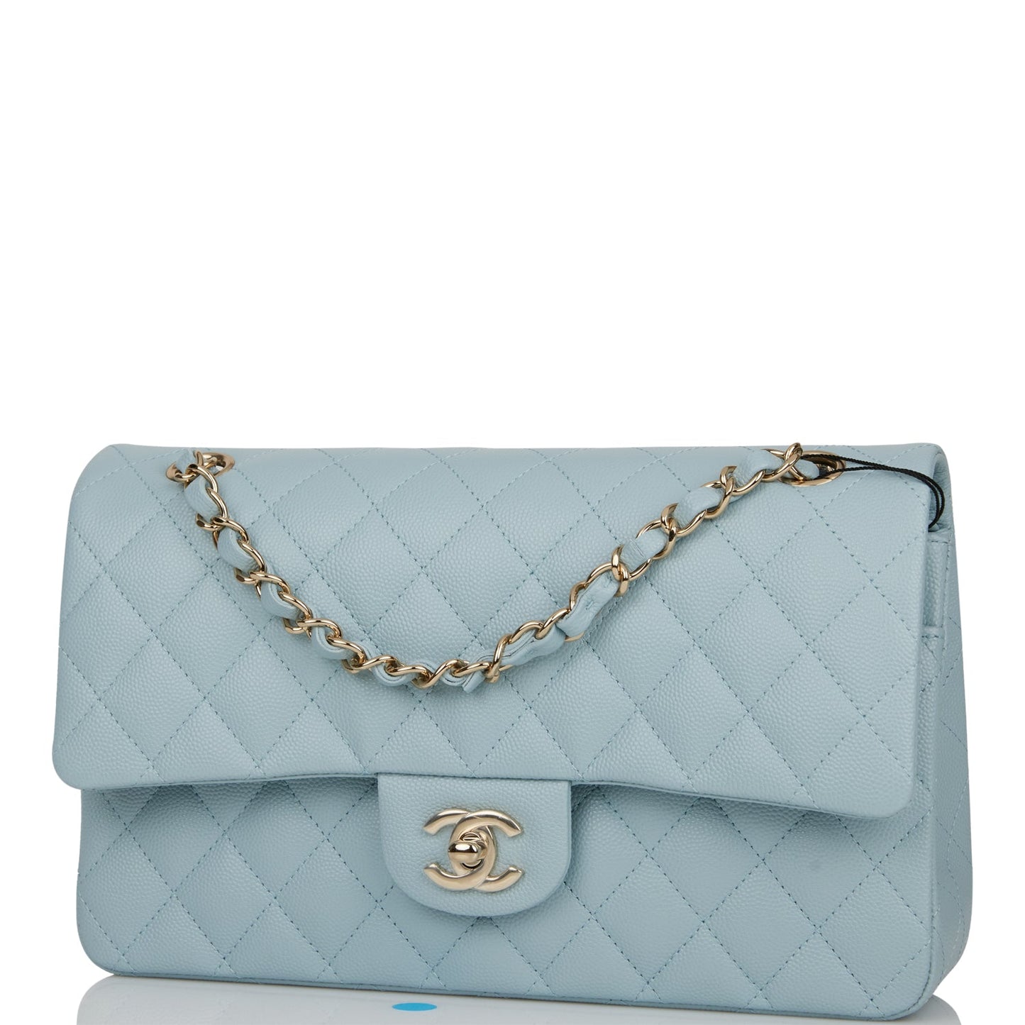 Chanel Medium Classic Double Flap Bag Blue Quilted Caviar Light Gold Hardware