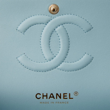 Chanel Medium Classic Double Flap Bag Blue Quilted Caviar Light Gold Hardware