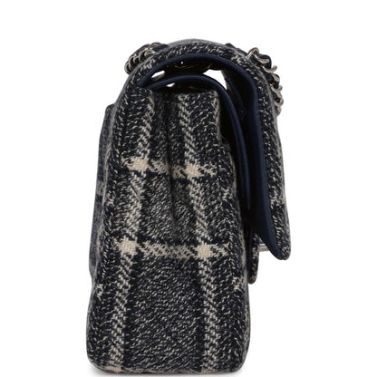 Chanel Medium Classic Double Flap Bag Navy Tweed Silver Hardware