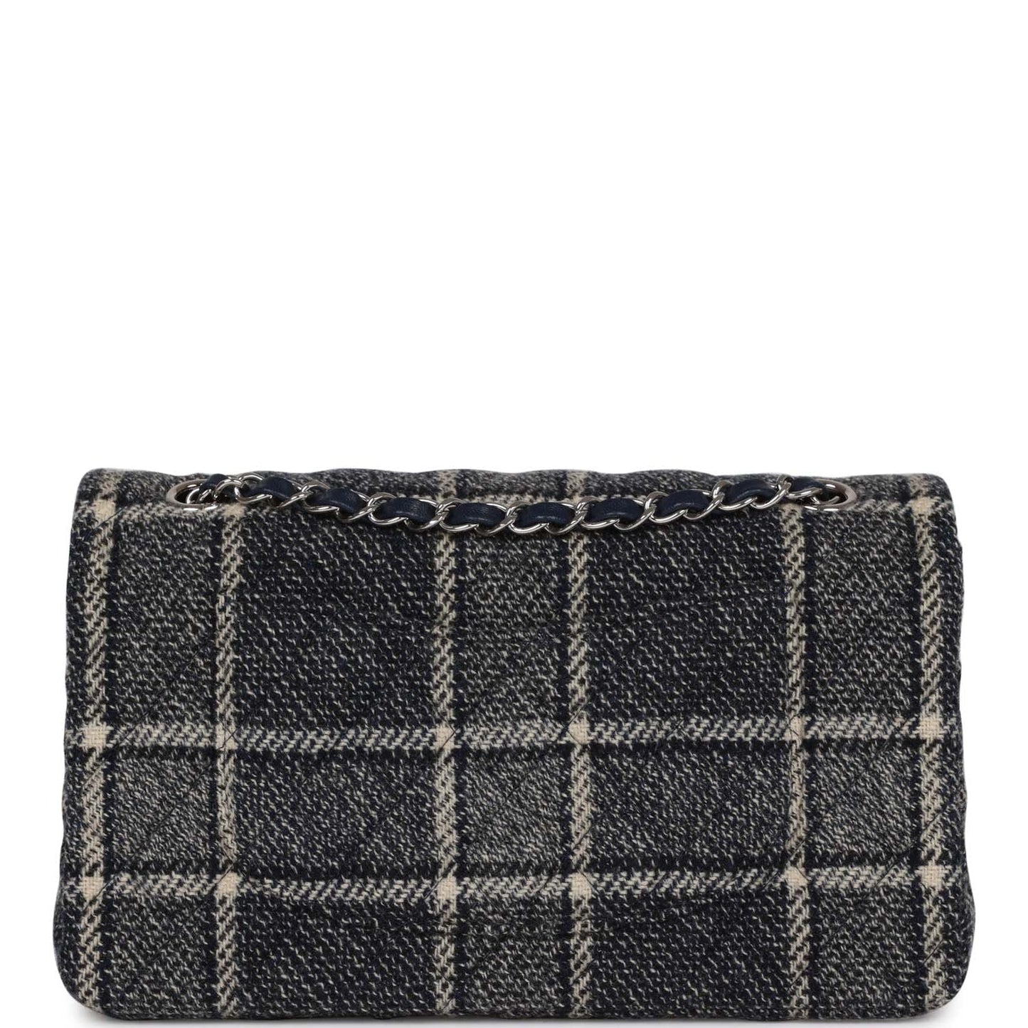 Chanel Medium Classic Double Flap Bag Navy Tweed Silver Hardware