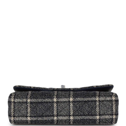 Chanel Medium Classic Double Flap Bag Navy Tweed Silver Hardware
