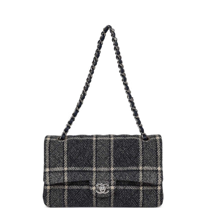 Chanel Medium Classic Double Flap Bag Navy Tweed Silver Hardware