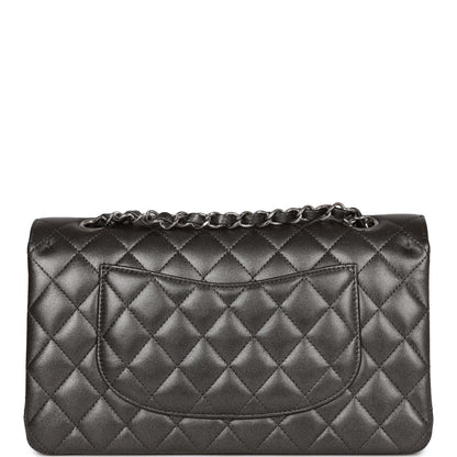 Chanel Medium Classic Double Flap Bag Metallic Grey Lambskin Silver Hardware