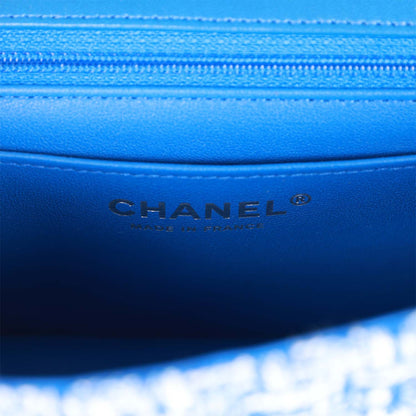 Chanel Mini Rectangular Flap Bag Blue Tweed Aged Silver Hardware